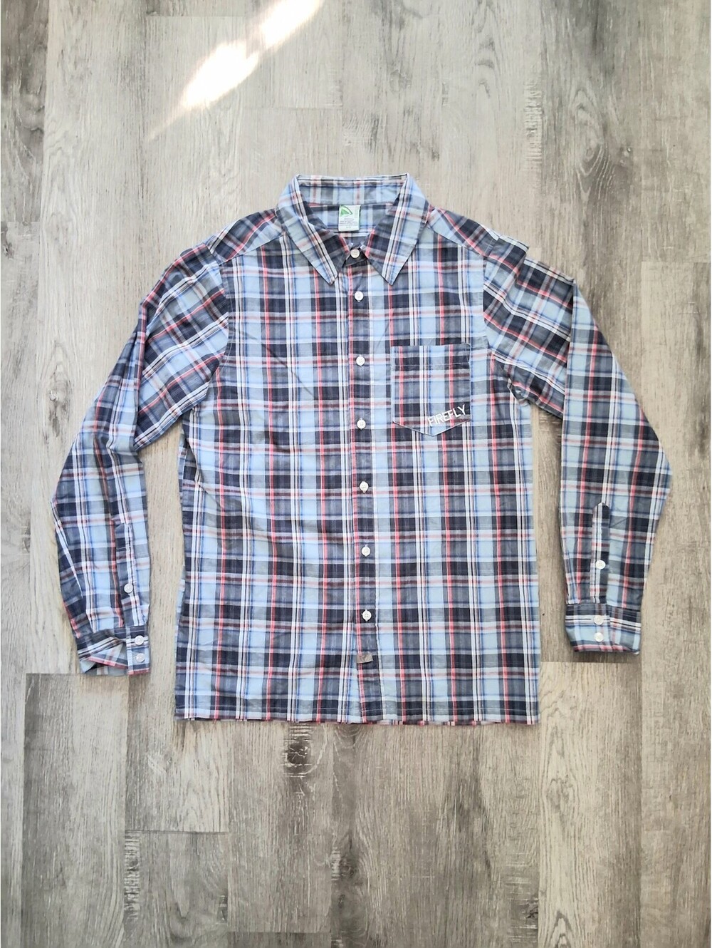 FIREFLY Men's Medium, Blue/Red/Gray Plaid Button Up Long Sleeve Cotton Shirt